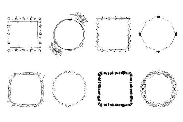 Coleção de quadros de doodle desenhado à mão