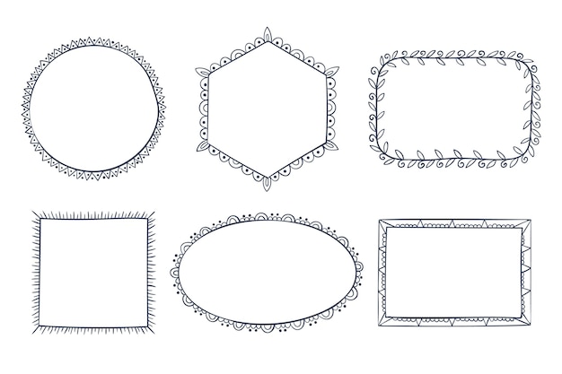 Coleção de quadros de doodle desenhado à mão