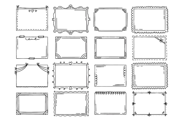 Coleção de quadros de doodle desenhado à mão