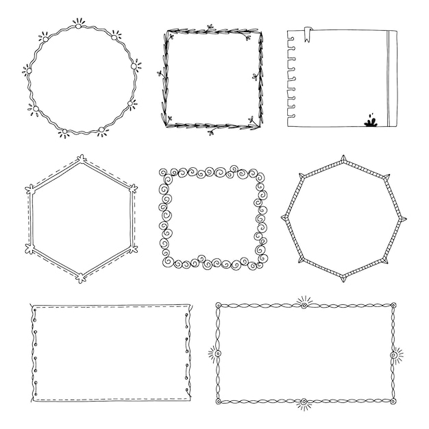 Coleção de quadros de doodle desenhado à mão