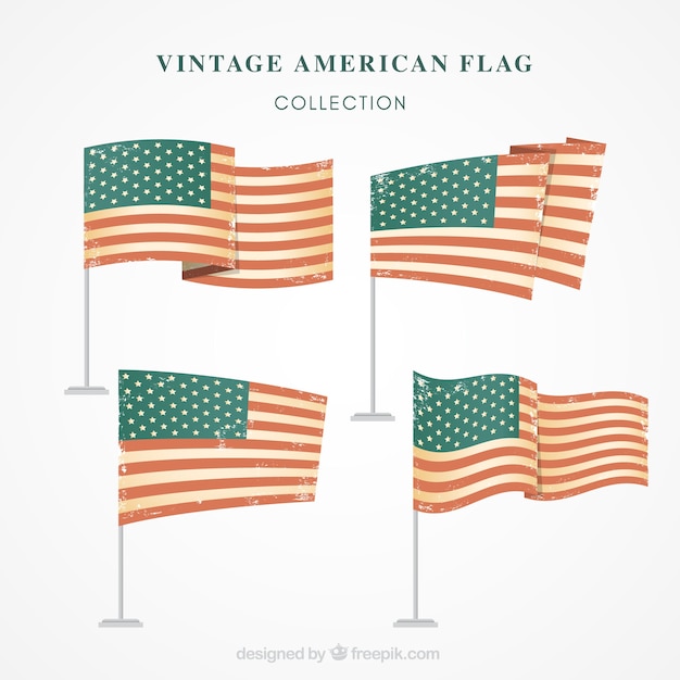 Coleção de quatro bandeiras de estados unidos do vintage