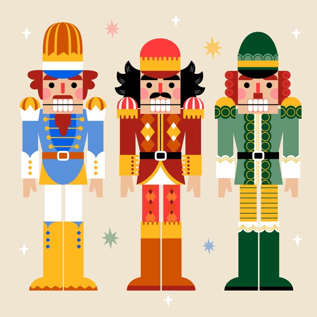 Coleção de quebra-nozes de natal desenhada à mão