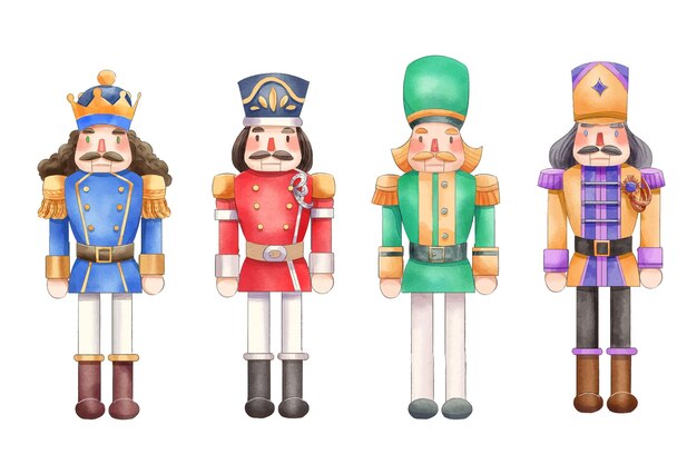 Coleção de quebra-nozes de natal em aquarela