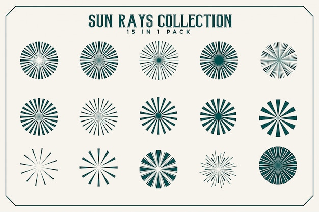 Vetor grátis coleção de raios e feixes de sol de quinze