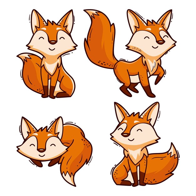 Coleção de raposa desenhada dos desenhos animados