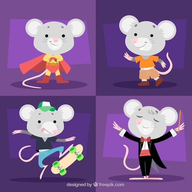 Vetor grátis coleção de ratos desenhados mão