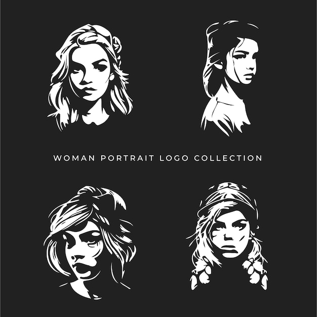 Vetor grátis coleção de retratos de mulheres em preto e branco