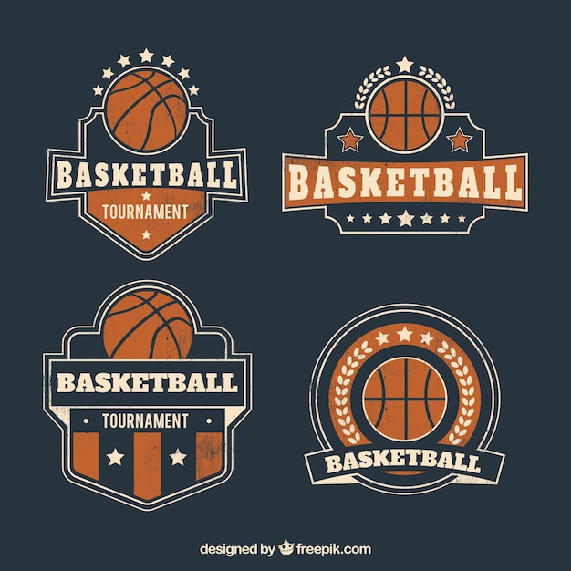 Vetor grátis coleção de retro emblemas de basquete