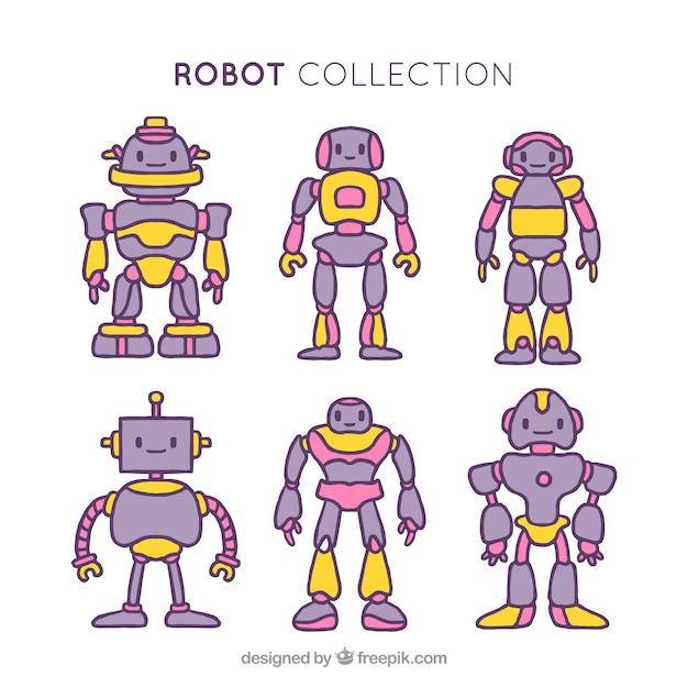 Vetor grátis coleção de robôs desenhados a dedo