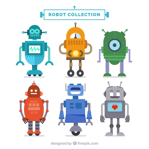 Vetor grátis coleção de robôs planos com diferentes poses