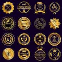Vetor grátis coleção de rodada do vintage emblemas de ouro