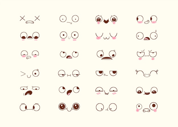 Vetor grátis coleção de rostos kawaii desenhados à mão