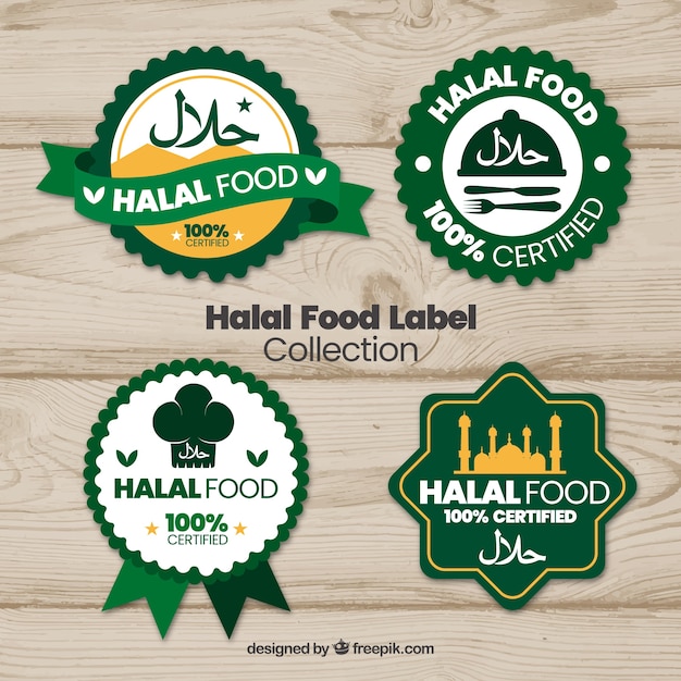 Coleção de rótulo de comida Halal com design plano