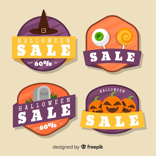 Coleção de rótulo de venda de halloween com design plano