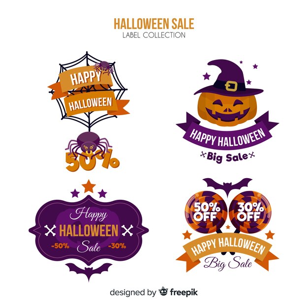 Coleção de rótulo de venda em aquarela de halloween
