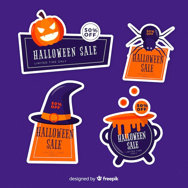 Coleção de rótulo de venda moderna de halloween com design plano