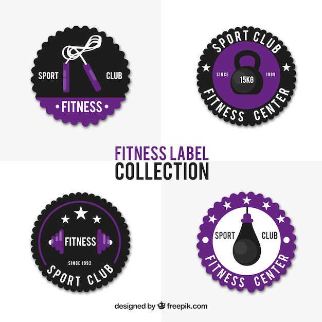 Coleção de rótulo fitness preto e roxo