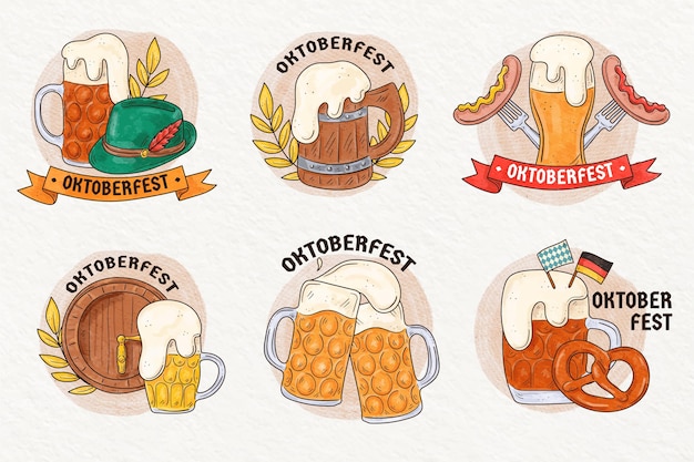 Coleção de rótulos da Oktoberfest em aquarela