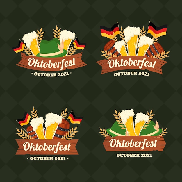 Vetor grátis coleção de rótulos da oktoberfest plana