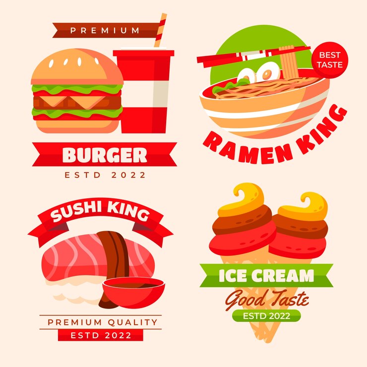 Coleção de rótulos de alimentos com design plano