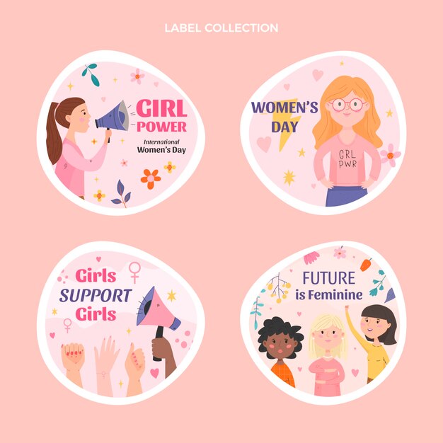 Coleção de rótulos de dia internacional da mulher plana