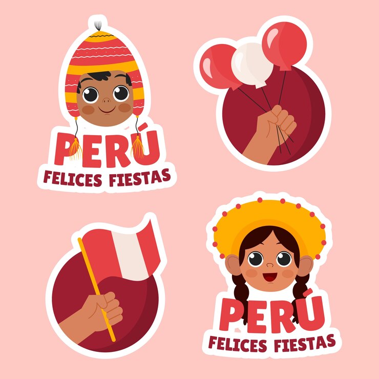 Vetor grátis coleção de rótulos de festas planas patrias peru