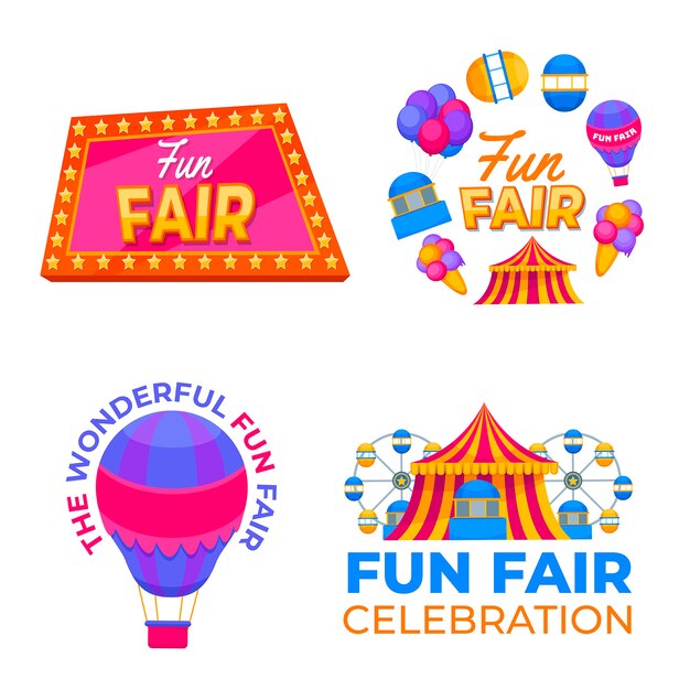 Coleção de rótulos de festivais e parques de diversões