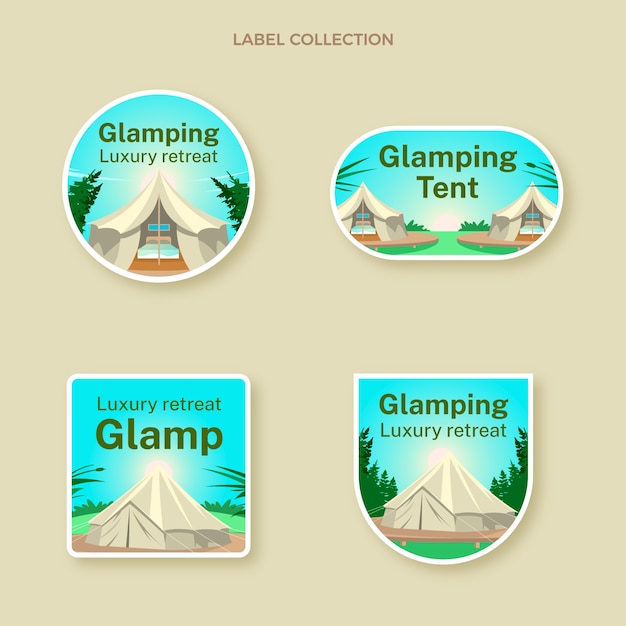 Vetor grátis coleção de rótulos de glamping plano