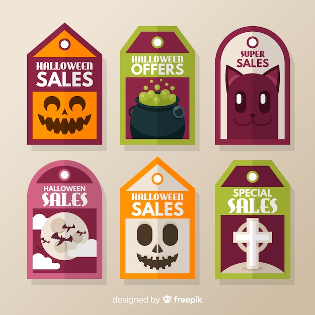 Vetor grátis coleção de rótulos de halloween em design plano