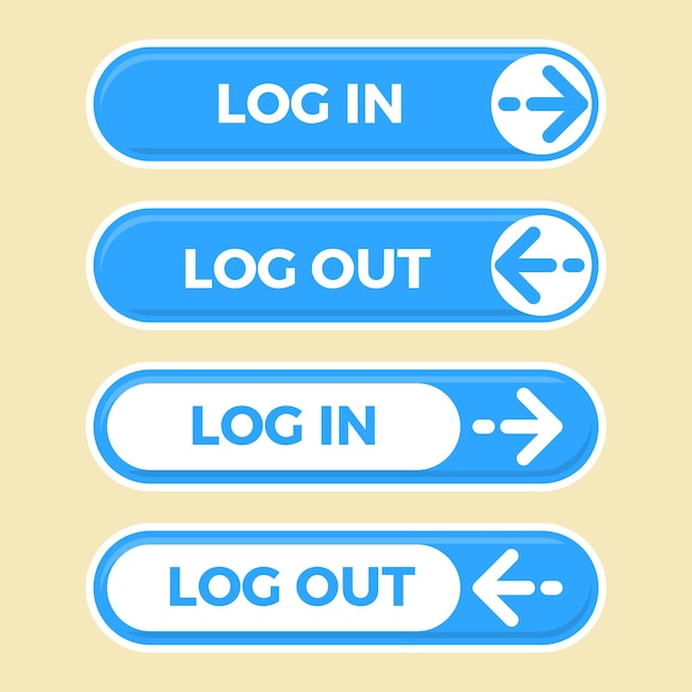 Vetor grátis coleção de rótulos de login e logout de design plano