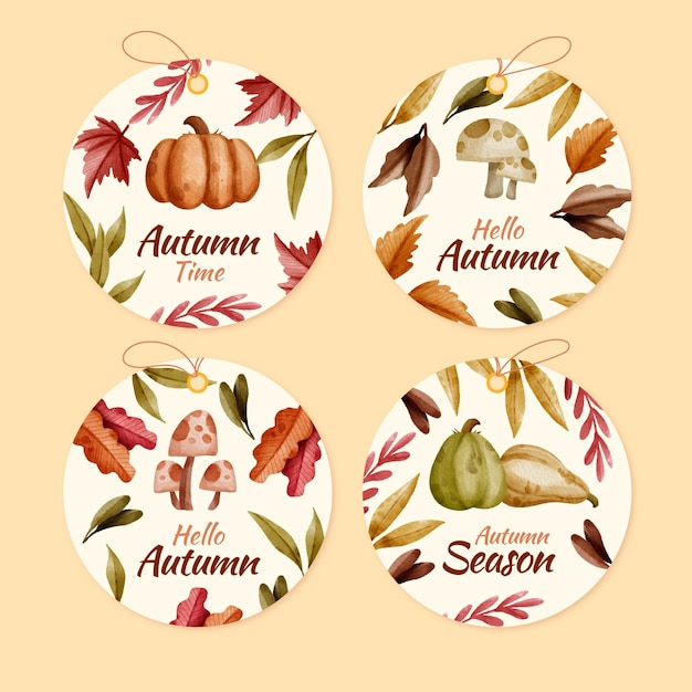 Vetor grátis coleção de rótulos de outono em aquarela