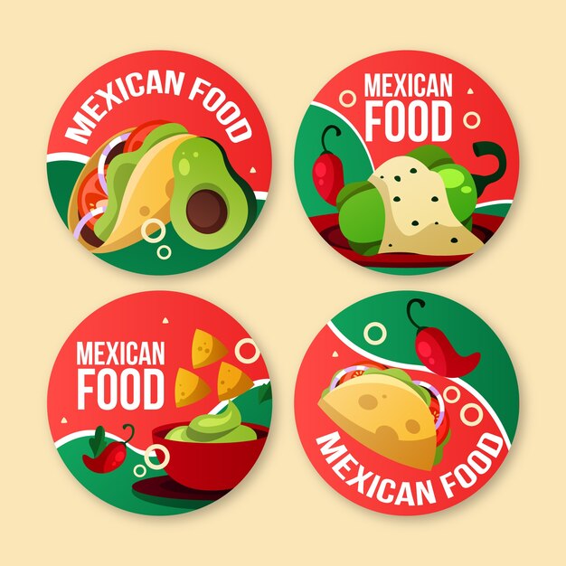 Coleção de rótulos de restaurante de comida mexicana gradiente