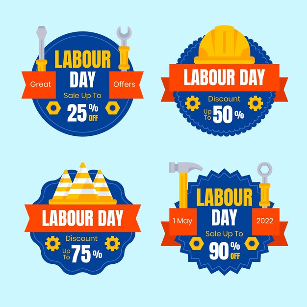 Coleção de rótulos de venda do dia do trabalho plana