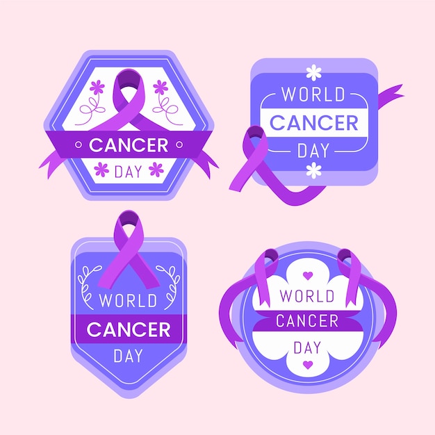 Coleção de rótulos do dia do câncer no mundo plano