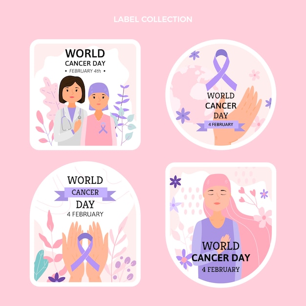 Coleção de rótulos do dia do câncer no mundo plano