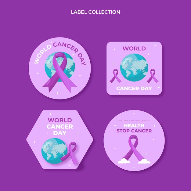 Vetor grátis coleção de rótulos do dia do câncer no mundo plano