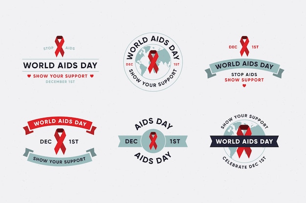 Vetor grátis coleção de rótulos do dia mundial da aids