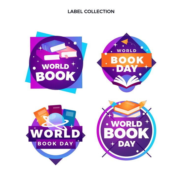 Vetor grátis coleção de rótulos do dia mundial do livro gradiente