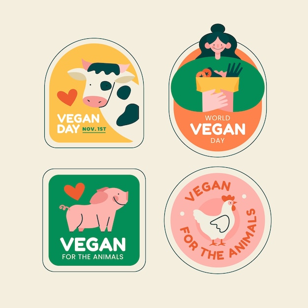 Vetor grátis coleção de rótulos do dia vegano do mundo plano