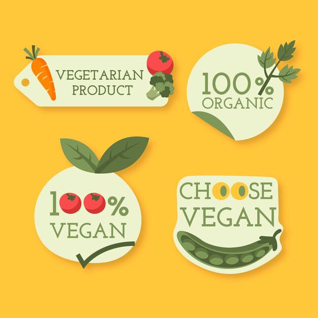 Coleção de rótulos do dia vegetariano do mundo plano