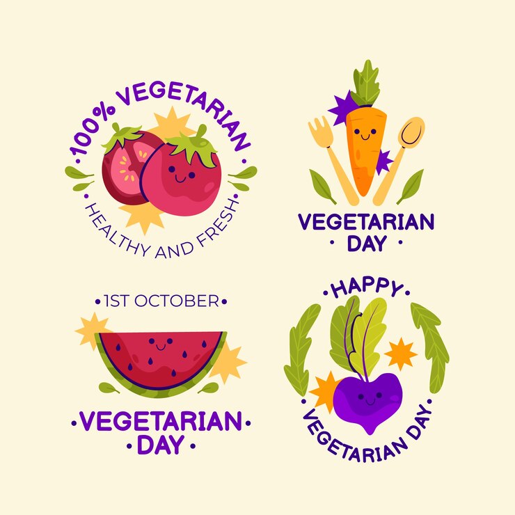 Coleção de rótulos do dia vegetariano do mundo plano
