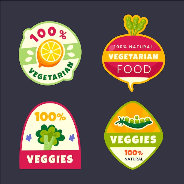 Coleção de rótulos do dia vegetariano do mundo plano
