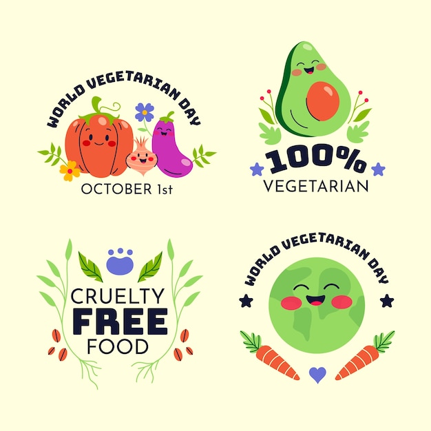 Coleção de rótulos do dia vegetariano do mundo plano