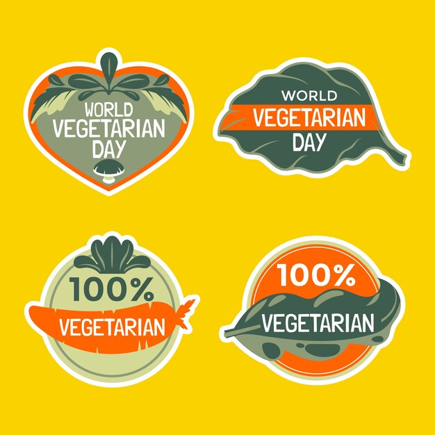 Coleção de rótulos do dia vegetariano do mundo plano