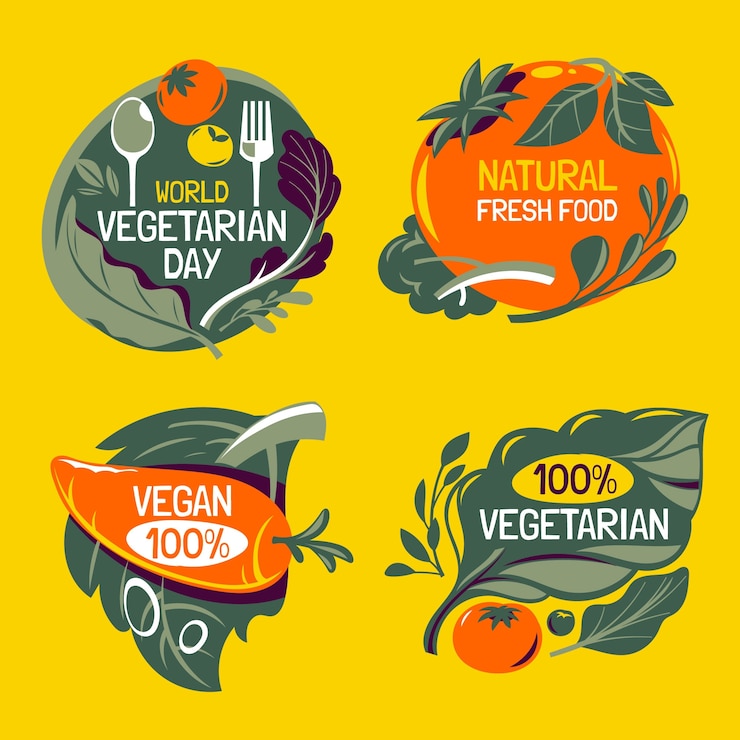 Coleção de rótulos do dia vegetariano do mundo plano