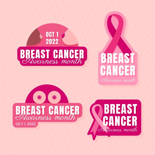 Coleção de rótulos do mês de conscientização do câncer de mama plana