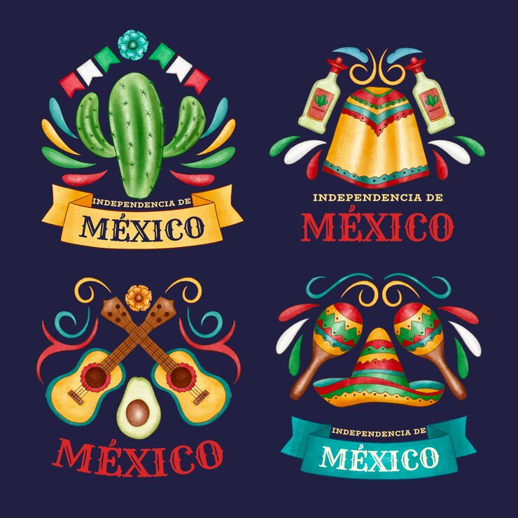 Vetor grátis coleção de rótulos em aquarela para celebração da independência do méxico