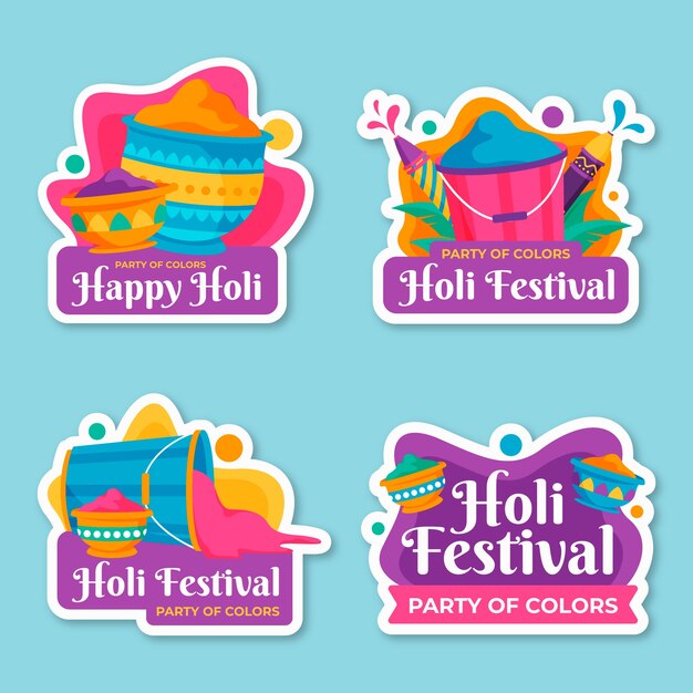 Coleção de rótulos para celebração do festival holi