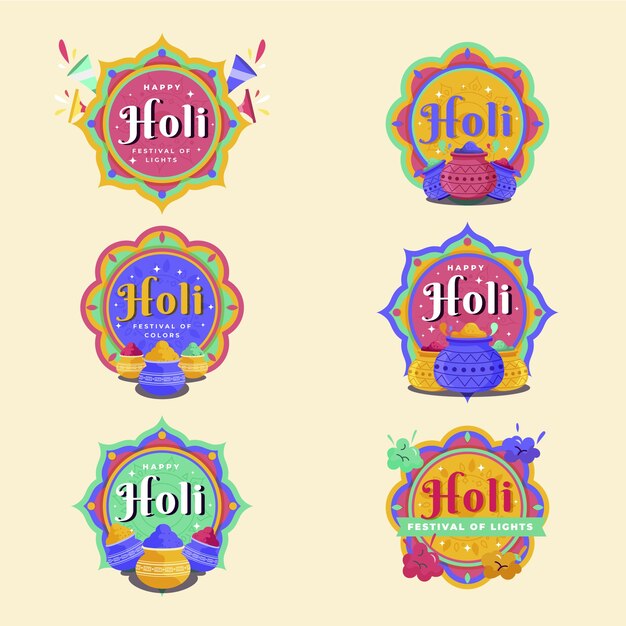 Coleção de rótulos planos de holi