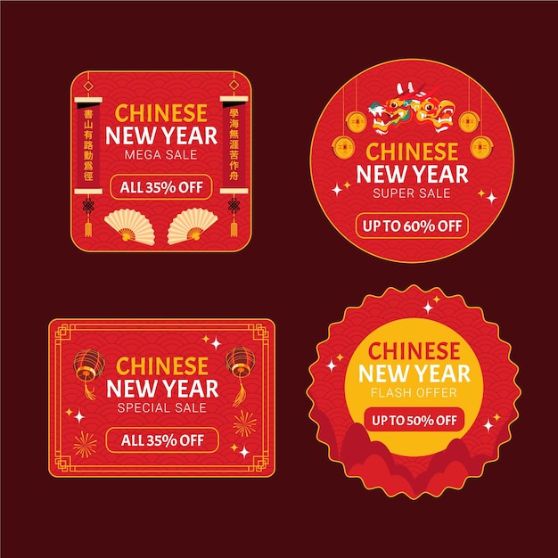 Coleção de rótulos planos para o festival do ano novo chinês